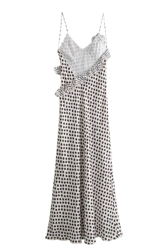Julia® | Imaginative, Dotted, Ruffled Guipure Lace Strap Maxi Dress