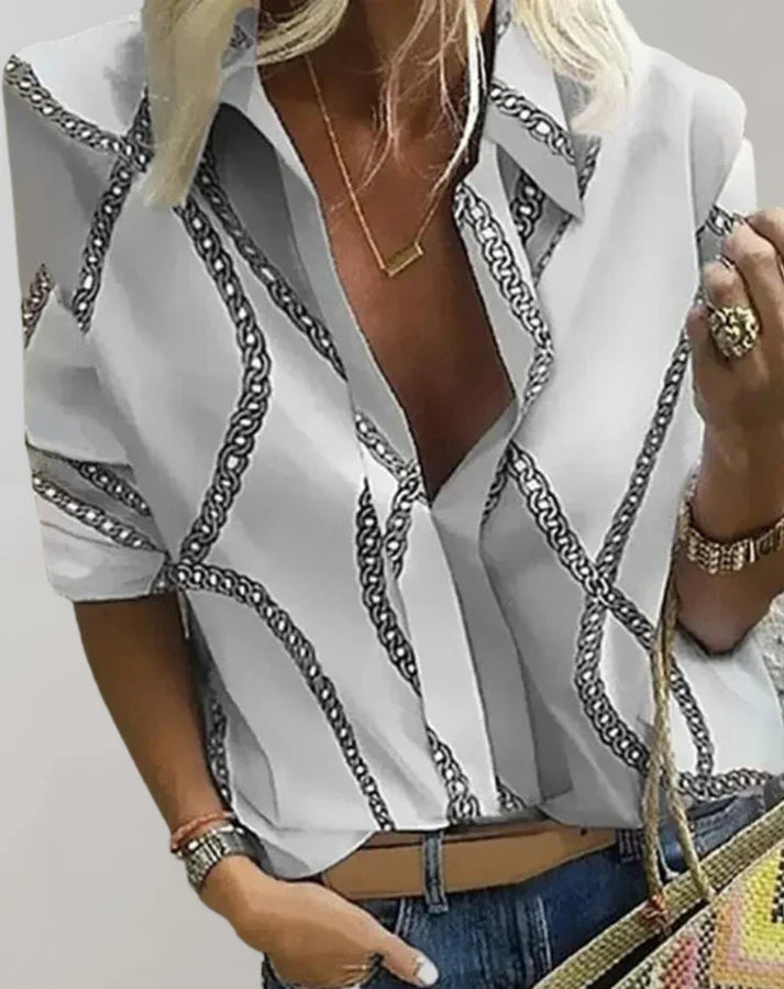 Eva® | Elegant Blouse With Chain Print And V-Neck