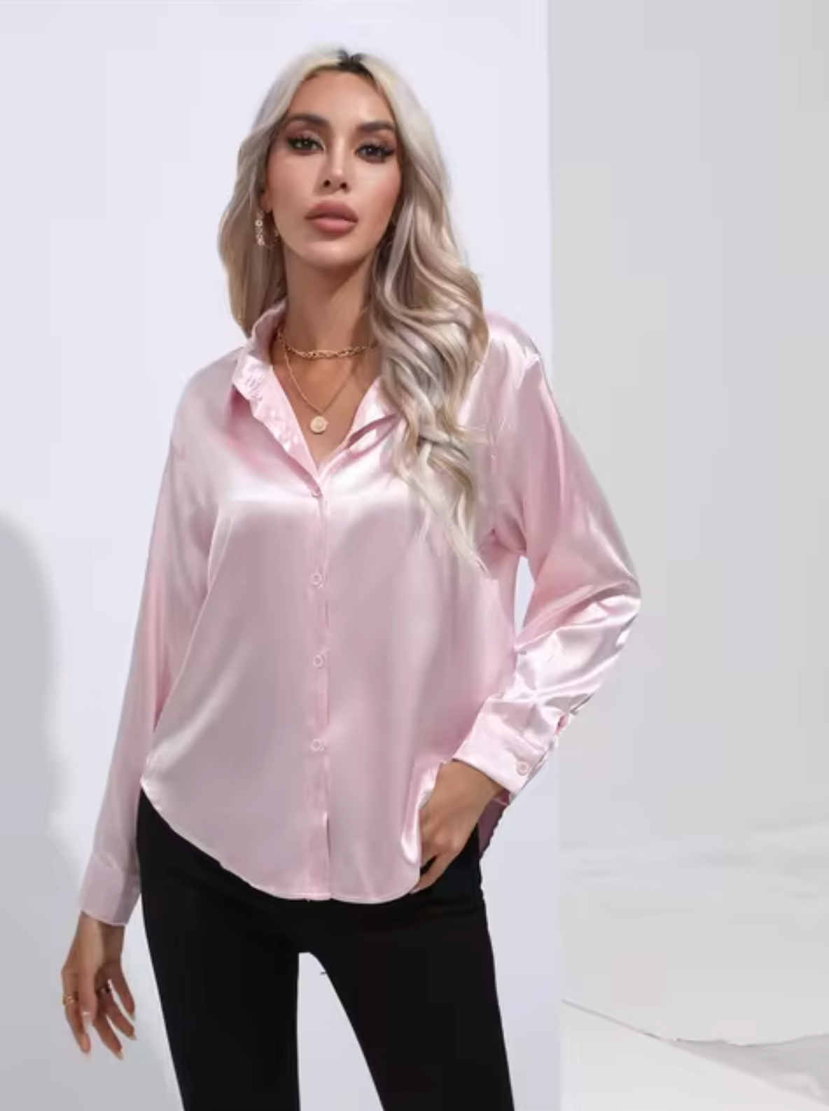 Eleanor® | Long Sleeve Satin Blouse
