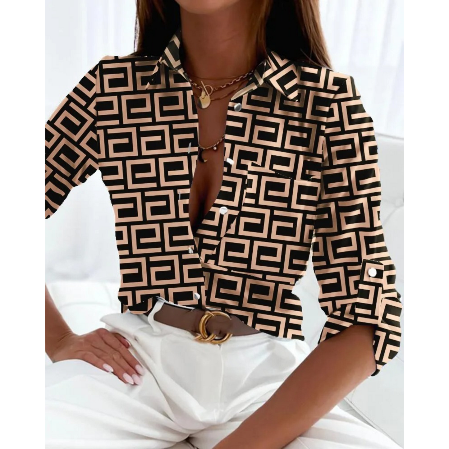 Alice | Elegant women's blouse in business style with a lined print