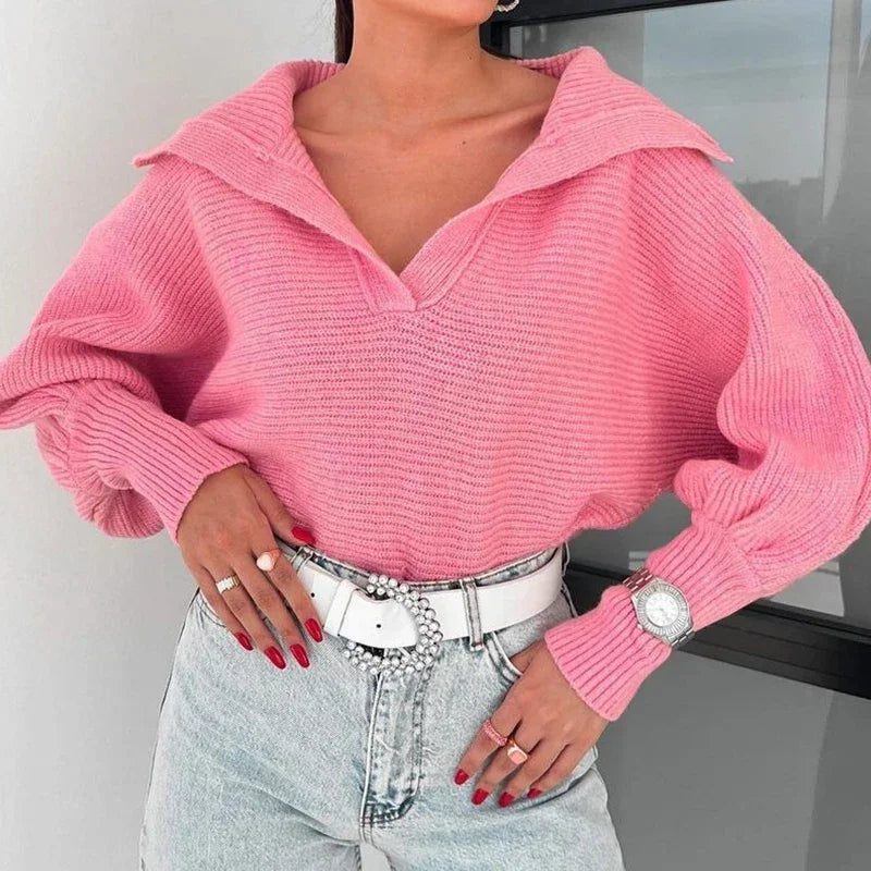 Ariana | Stylish women's winter sweater with a modern lapel collar