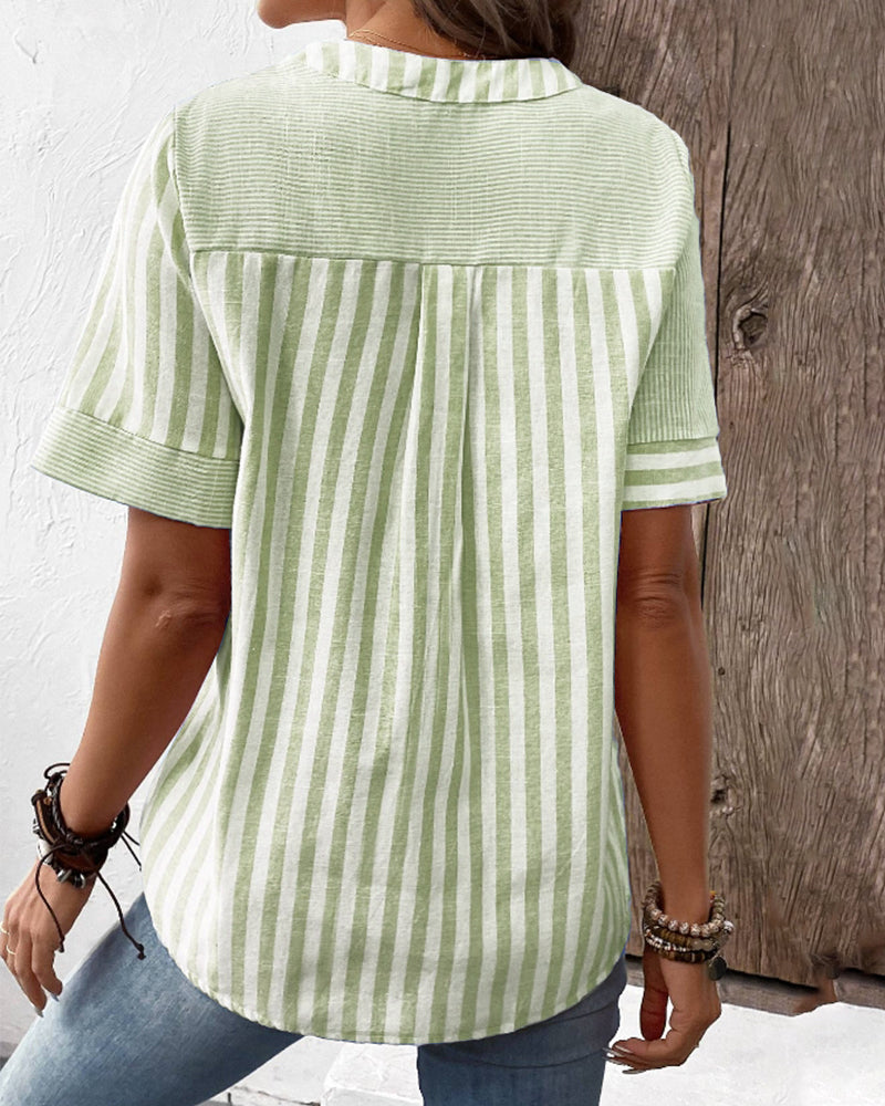 Paulette® | Striped Cotton-Polyester Blouse Shirt