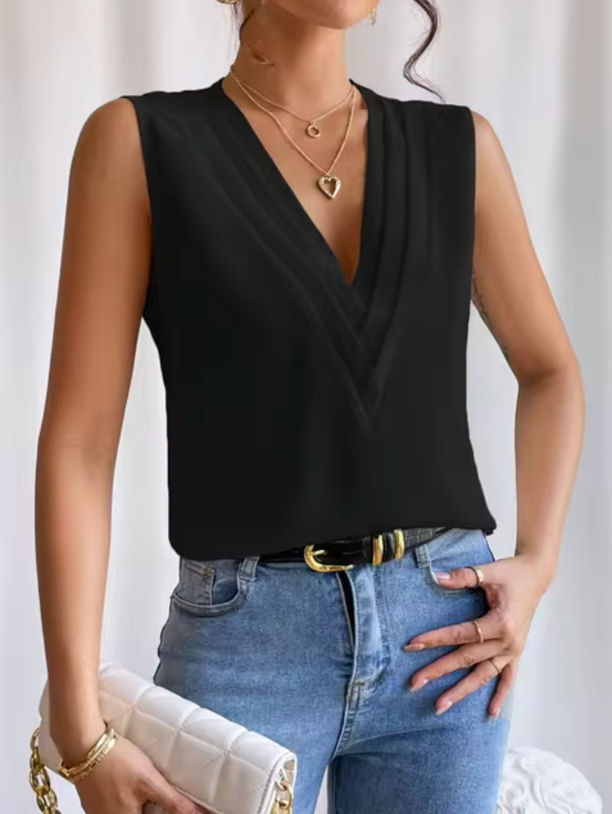 Emily® | Elegant V-Neck Sleeveless Top