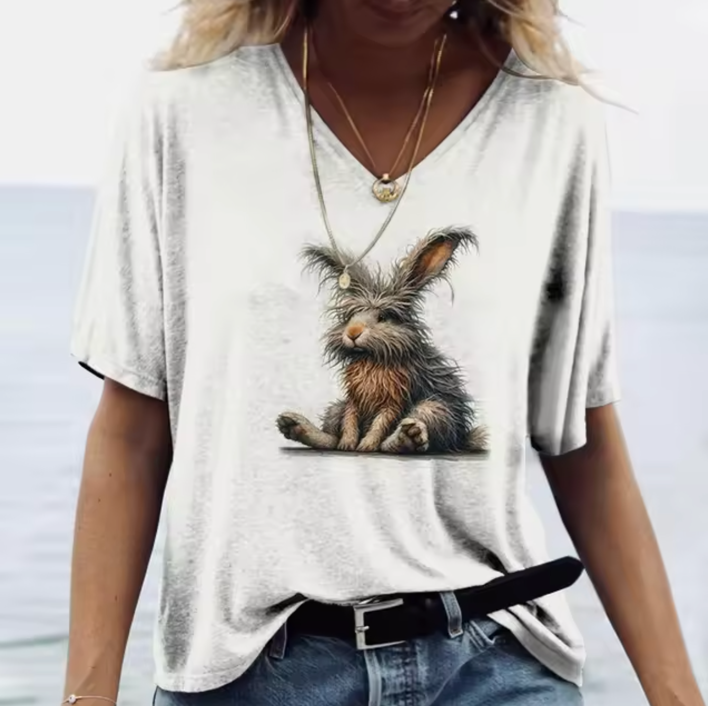 Piera® | White T-Shirts With Rabbit Print