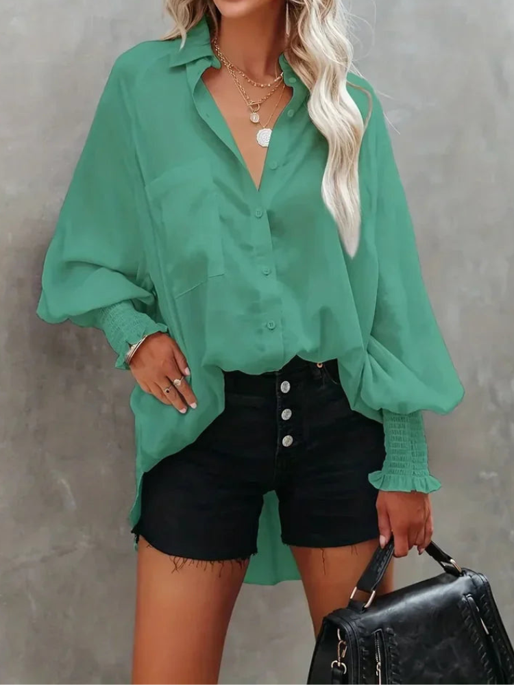 Nives® | Elegant Long-Sleeved Button-Down Polo Blouse