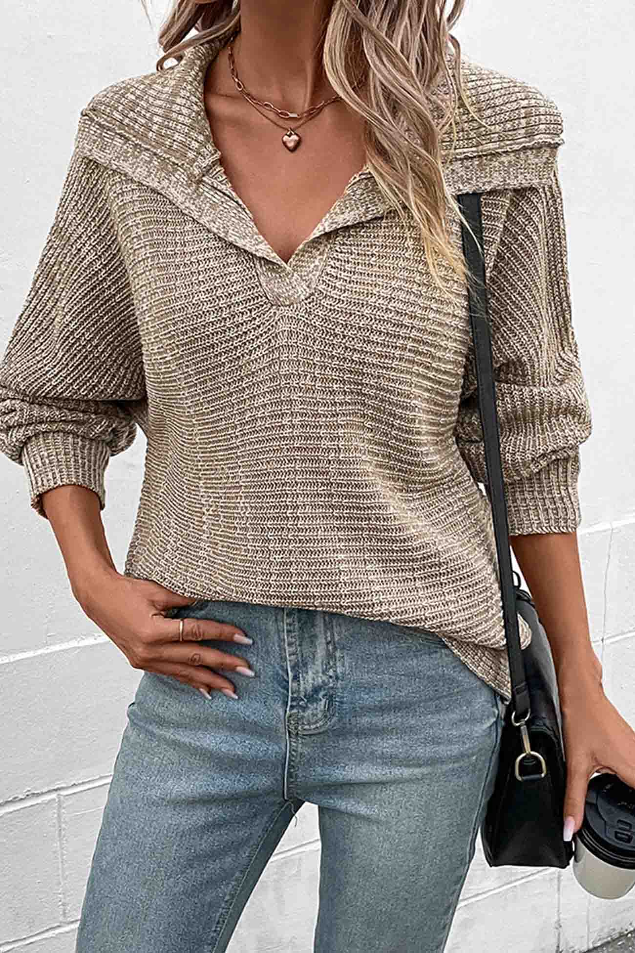 Gertrud | Khaki long-sleeved sweater with lapels