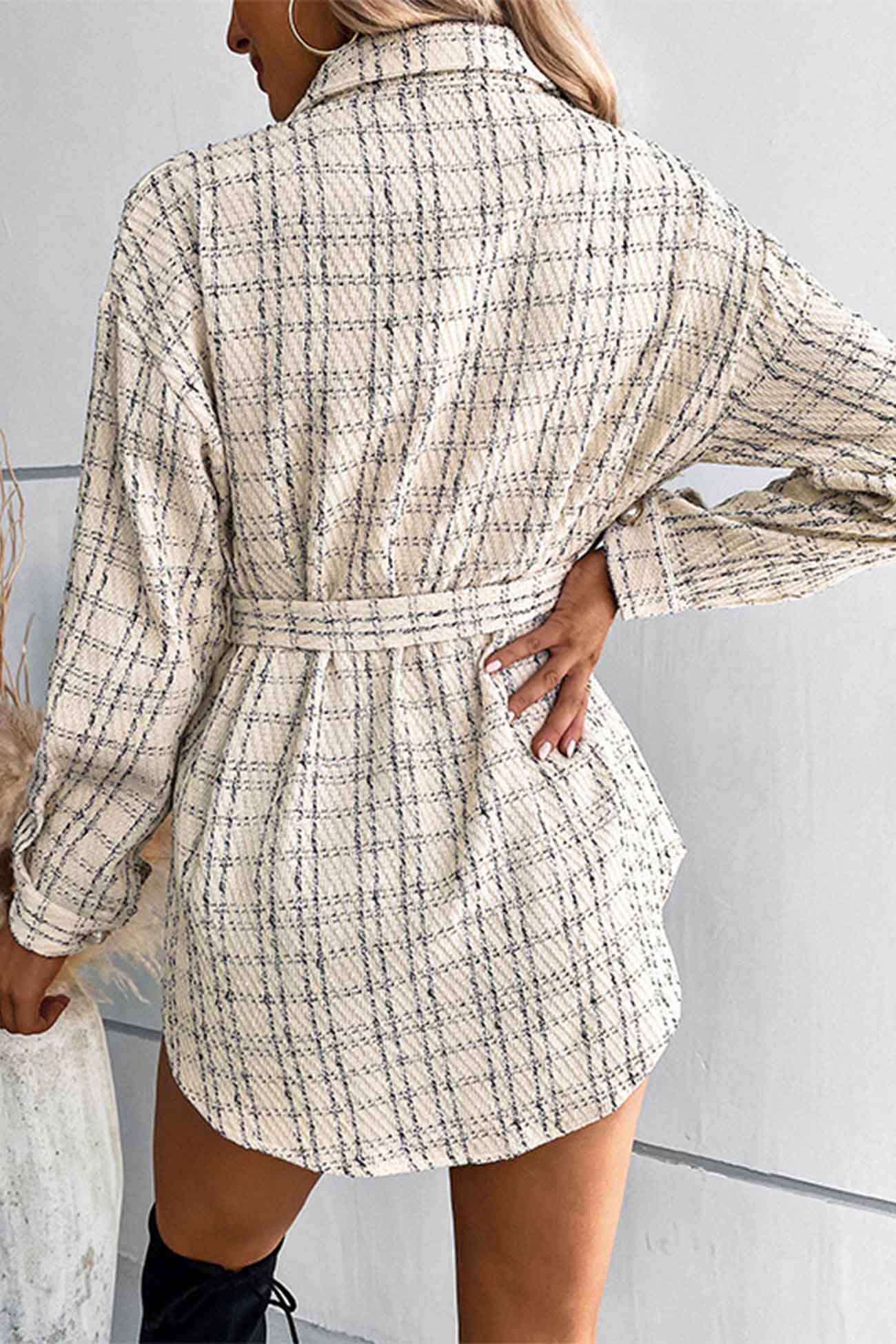 Vanessa | Checked belted jacket with button placket and pocket