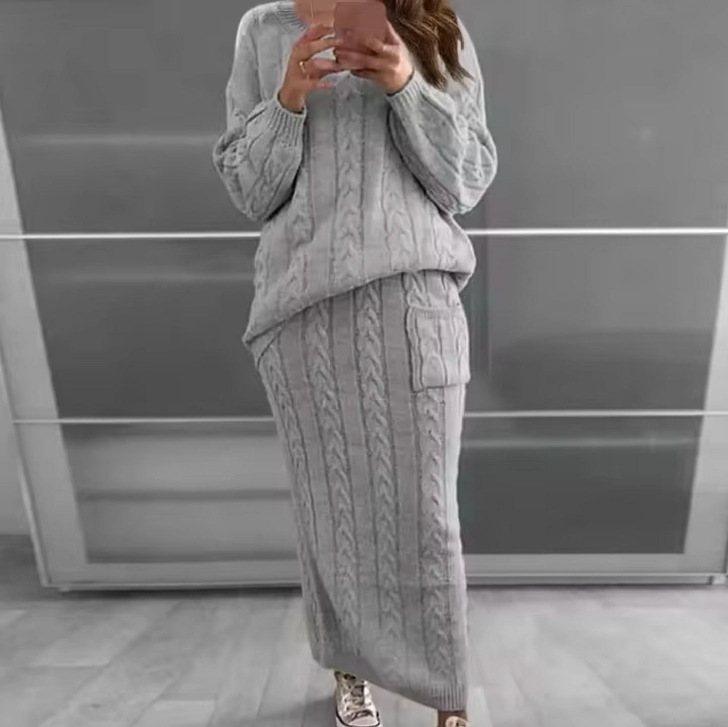 Ramona | Elegant set of knitted sweater and skirt
