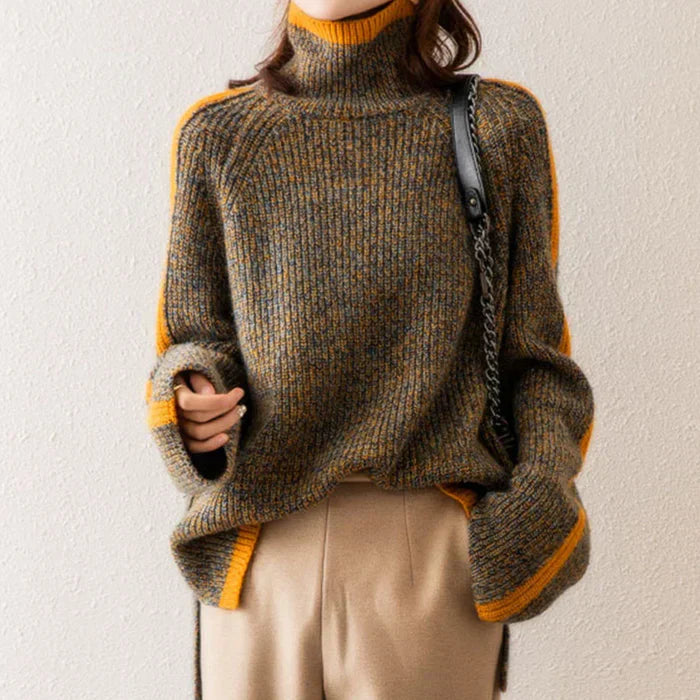 Zahira | Cozy knit turtleneck sweater with bold stripes