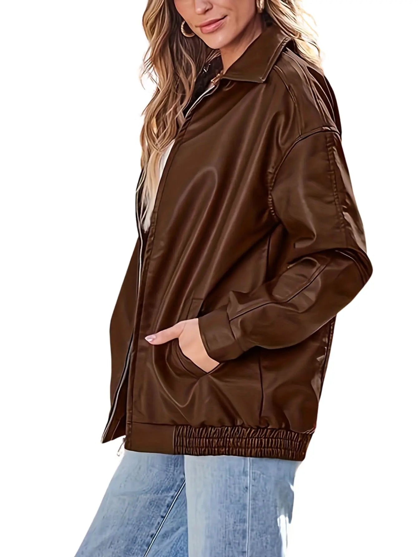 Rose | Women’s Classic Oversized Leather Bomber jacket