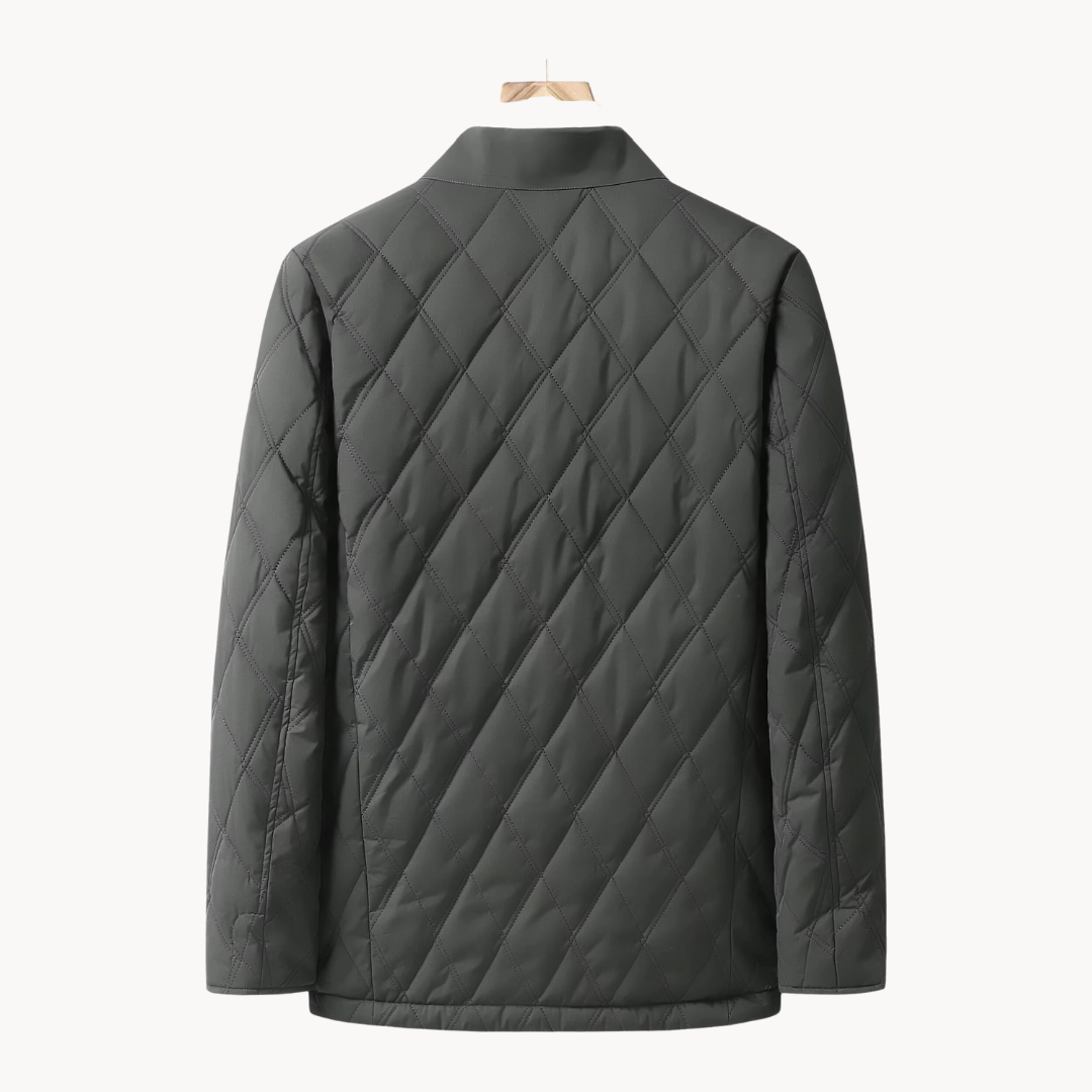 Men's Quilted Coat with Classic Collar and Button Closure