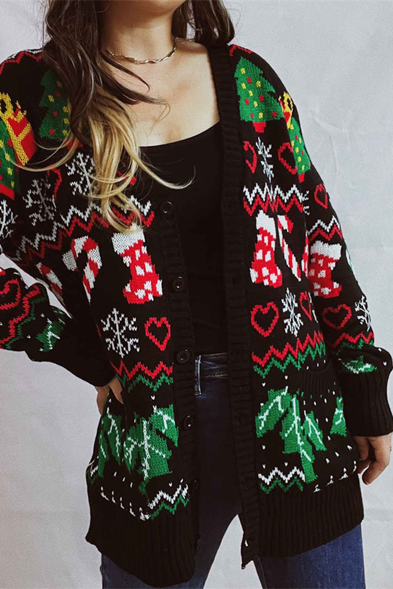 Cristiana | Contrasting jacquard V-neck cardigan