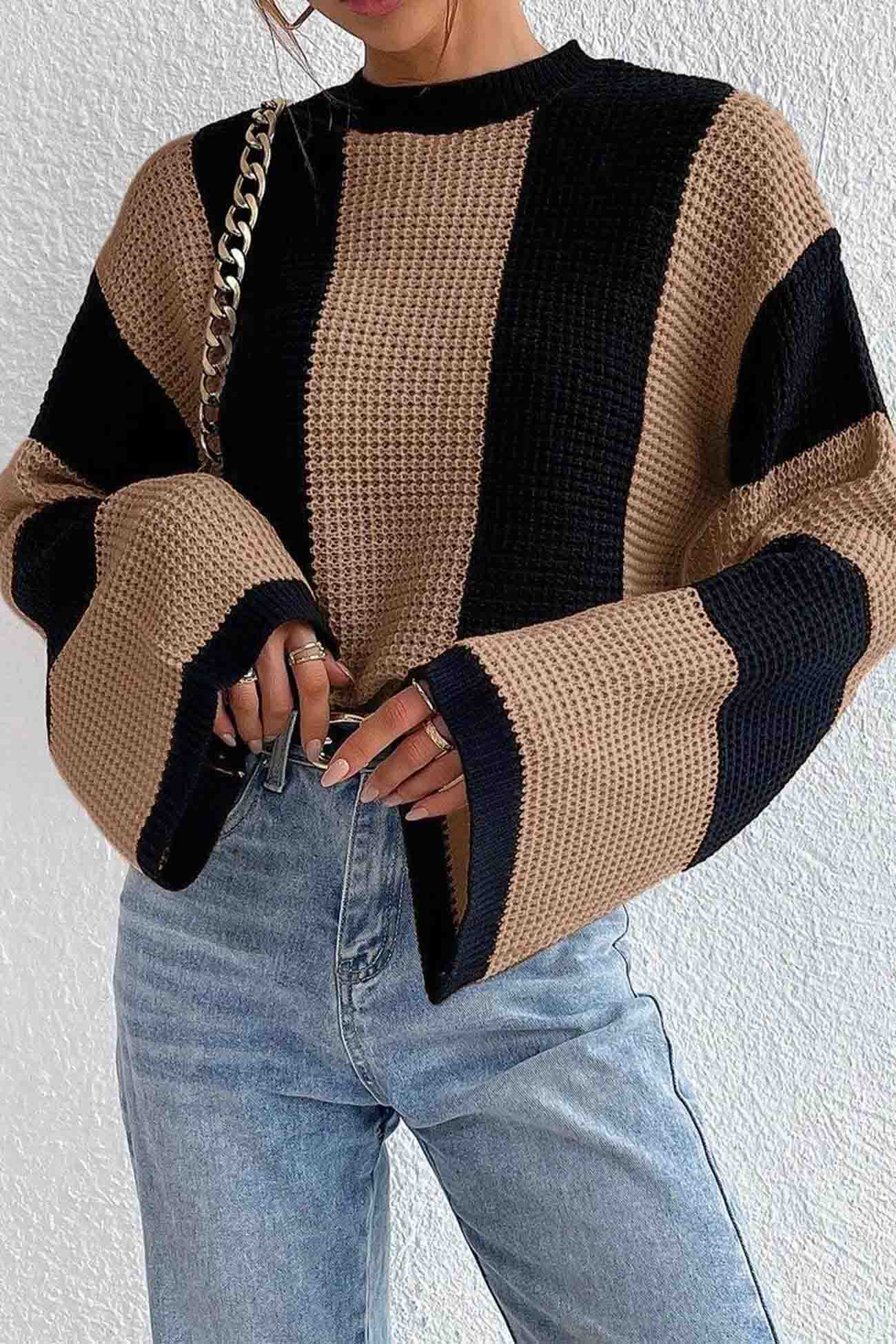 Cornelia | Colorblock striped long sleeve knit sweater
