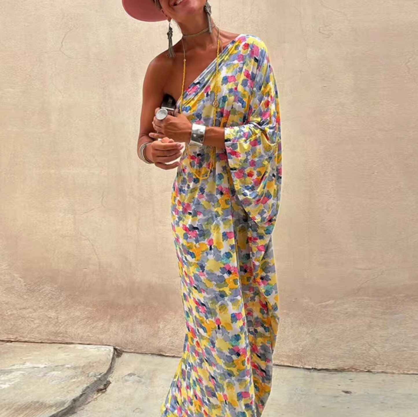 Rosetta® | Floral Print One Shoulder Maxi Dress