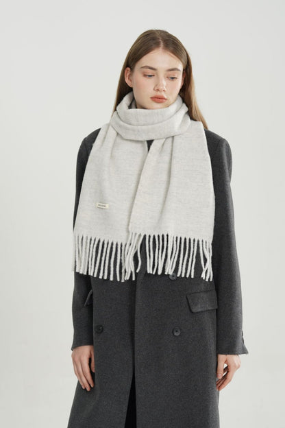 Wool Blend Minimalist Solid Woven Fringed Scarf