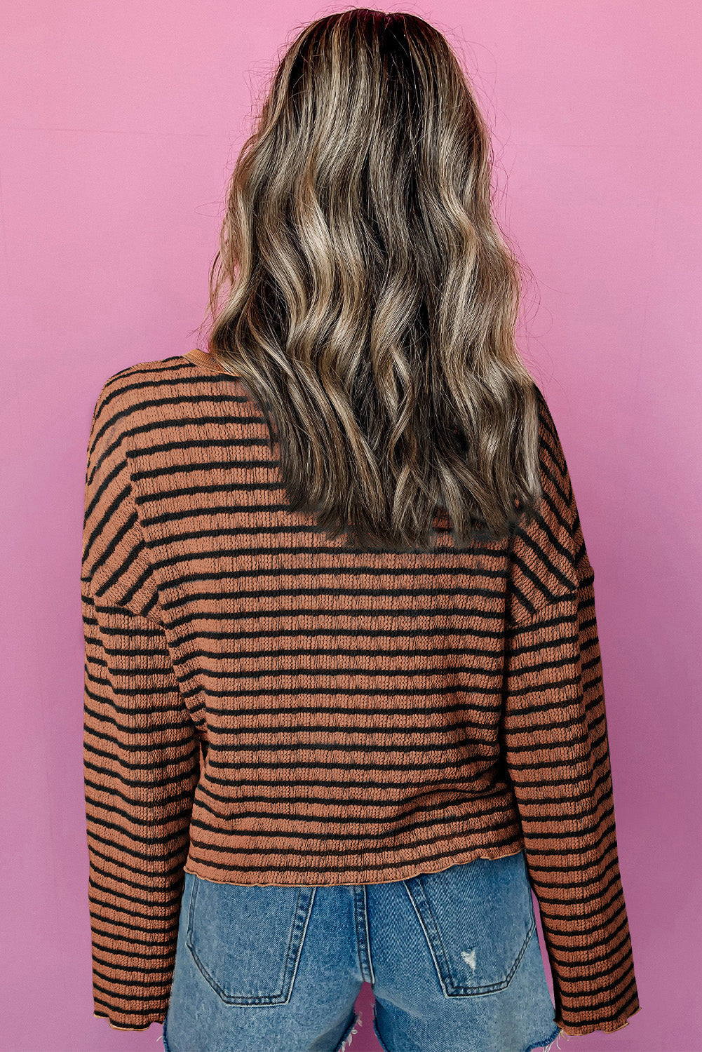 Tania | Striped long sleeve blouse with half buttons