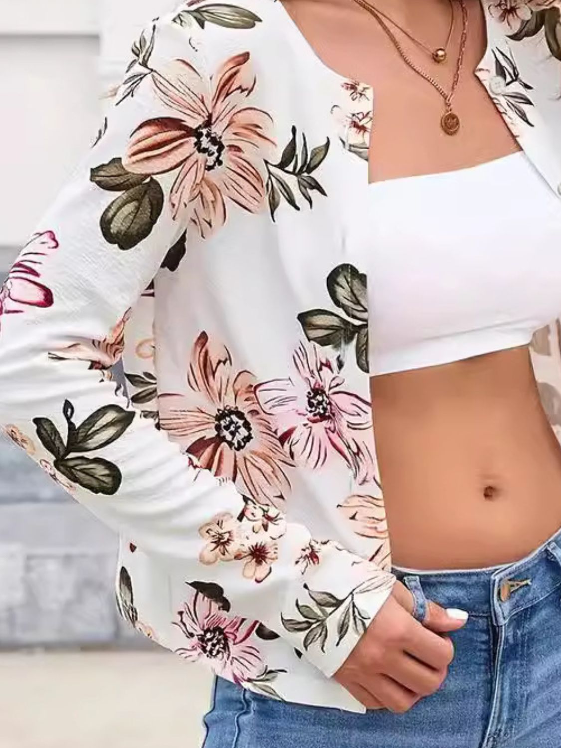 Greta | Printed long sleeve button down cardigan