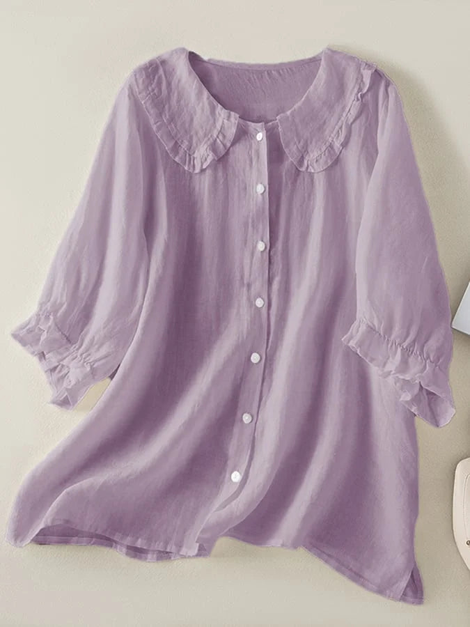 Naima® | Linen Blouse With Half-Length Sleeves And Collar