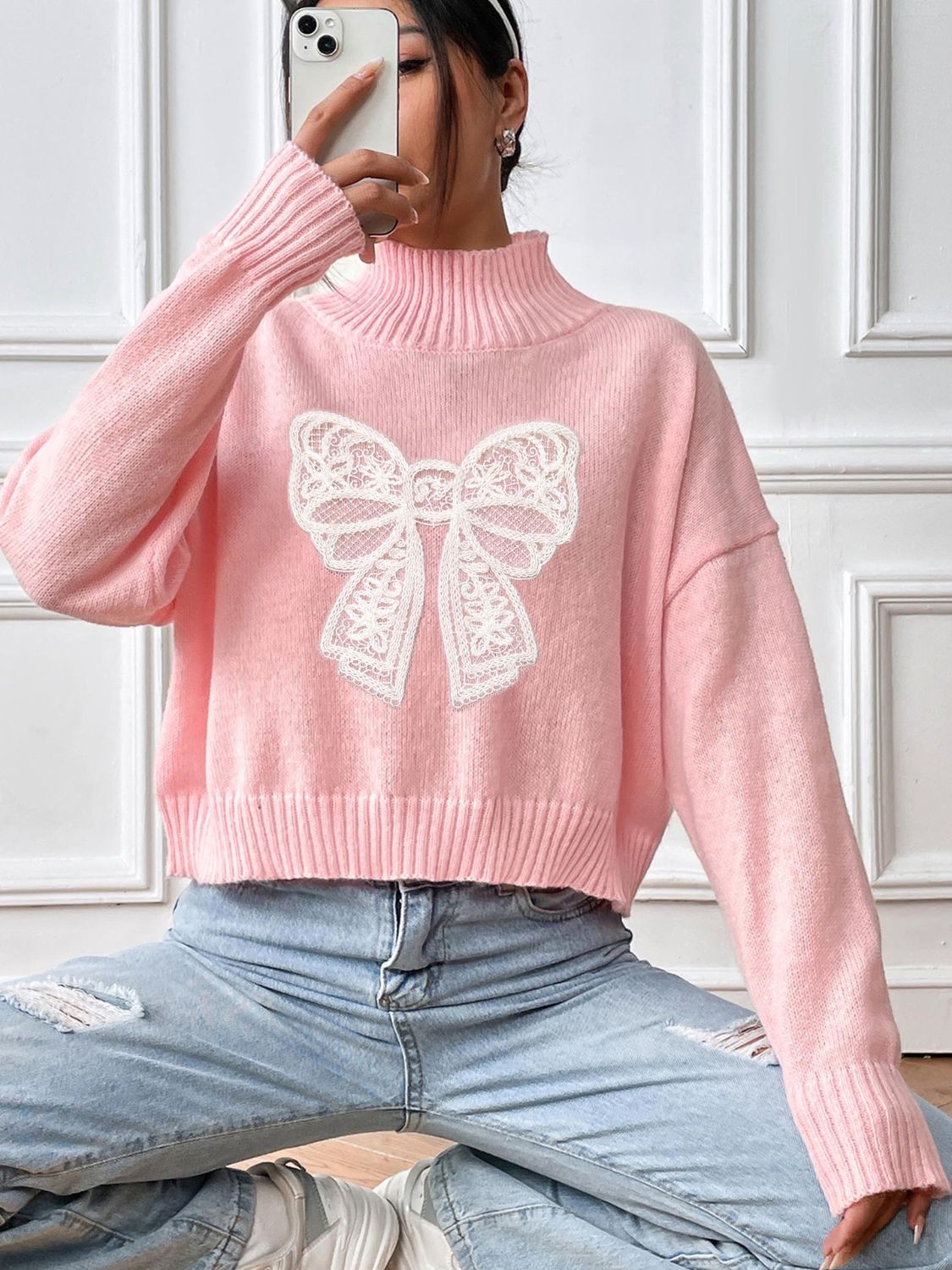Rita | Turtleneck sweater with bow and long sleeves