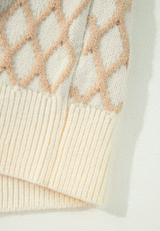 Miriam | Long-sleeved sweater with a stand-up collar and a diamond pattern