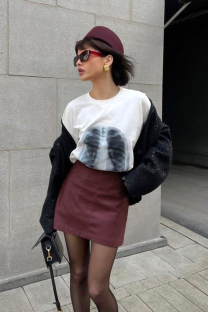 Red Matte Leather Skirt