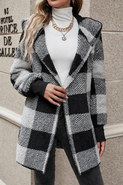 Loose Plaid Color Block Knit Cardigan Chic Coat