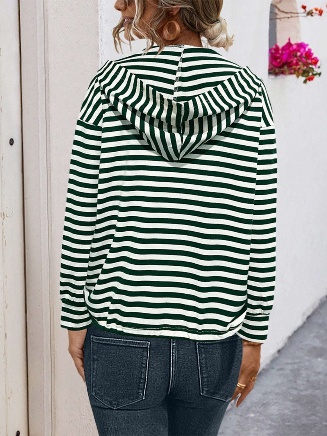 Eliana | Striped drawstring hoodie with long sleeves