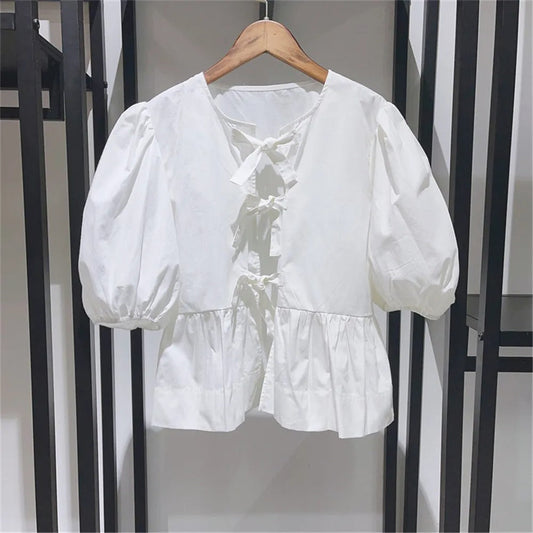 Helga® | Women'S Drawstring Shirt With Puff Sleeves
