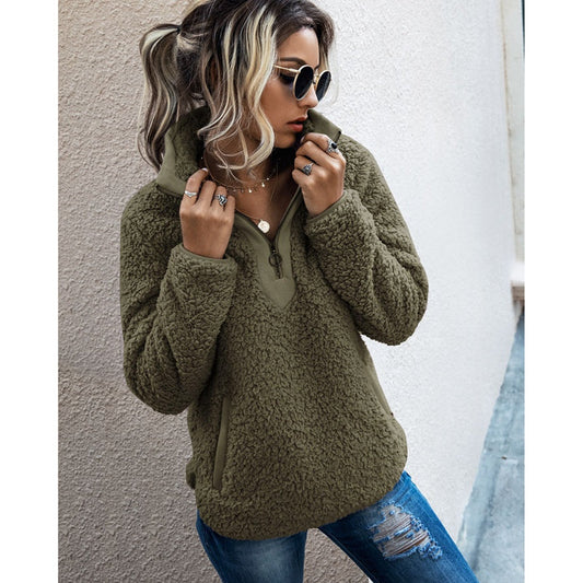 Elda | Cozy knitted fleece sweater with zipper for women