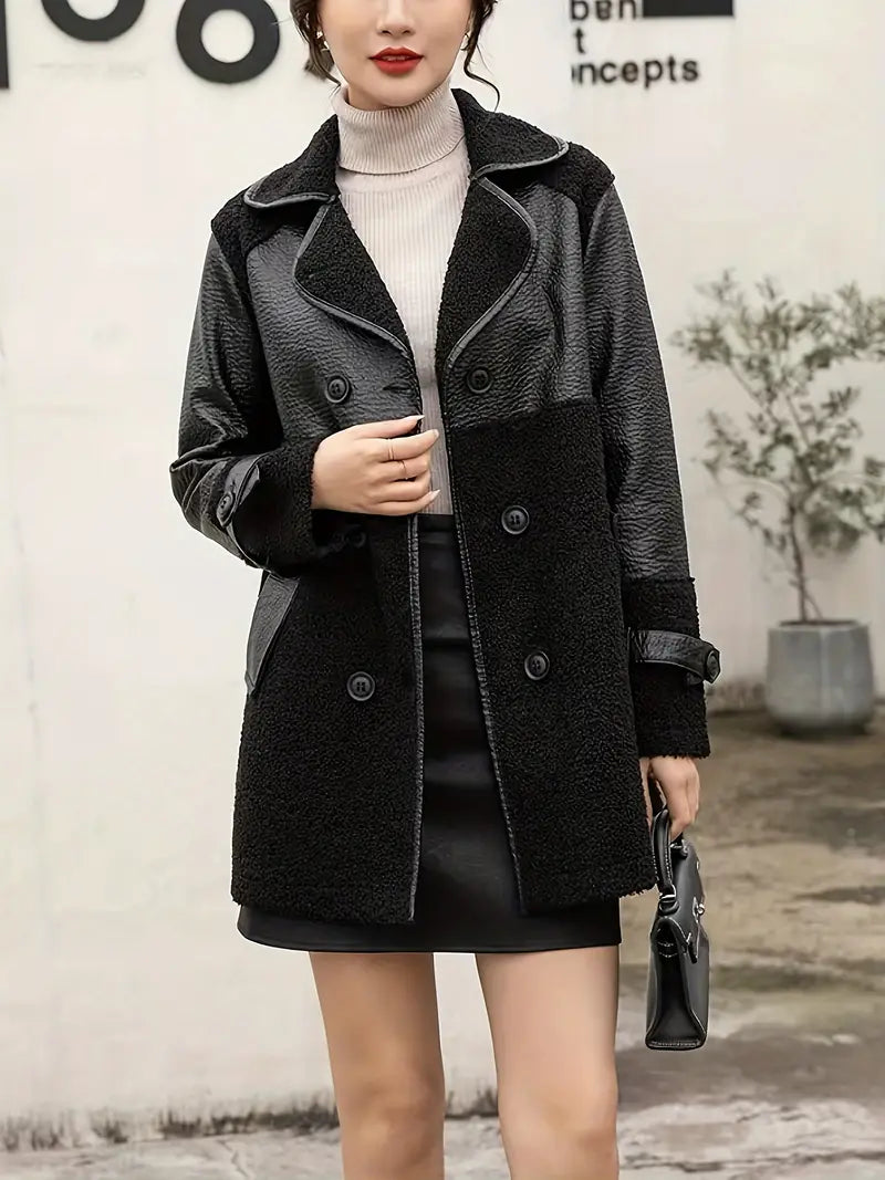 Elisa® | Double breasted PU leather jacket