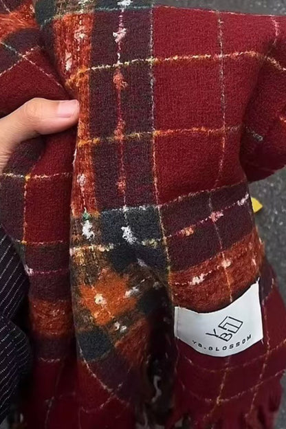 Plaid Fringe Thermal Knit Scarf
