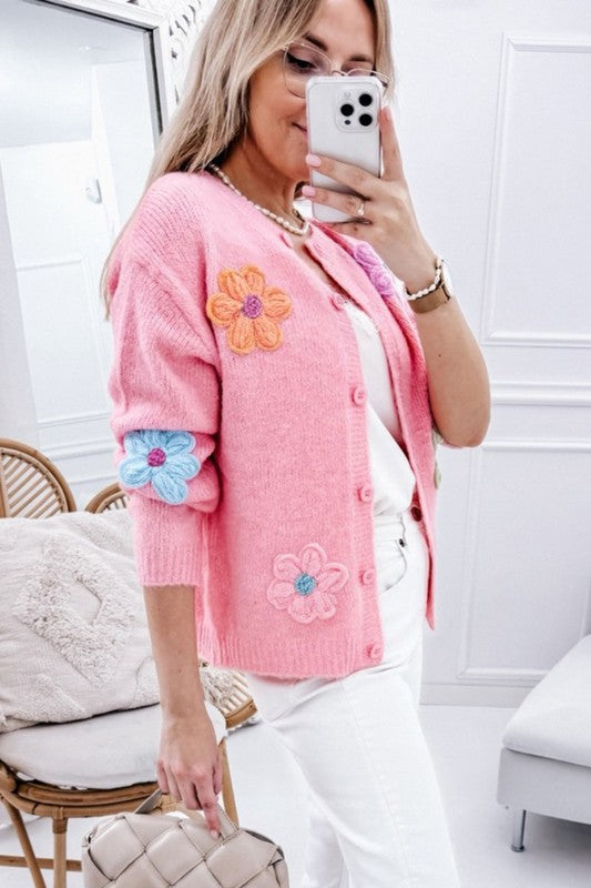 Nadine | Knitted cardigan with floral pattern and buttons