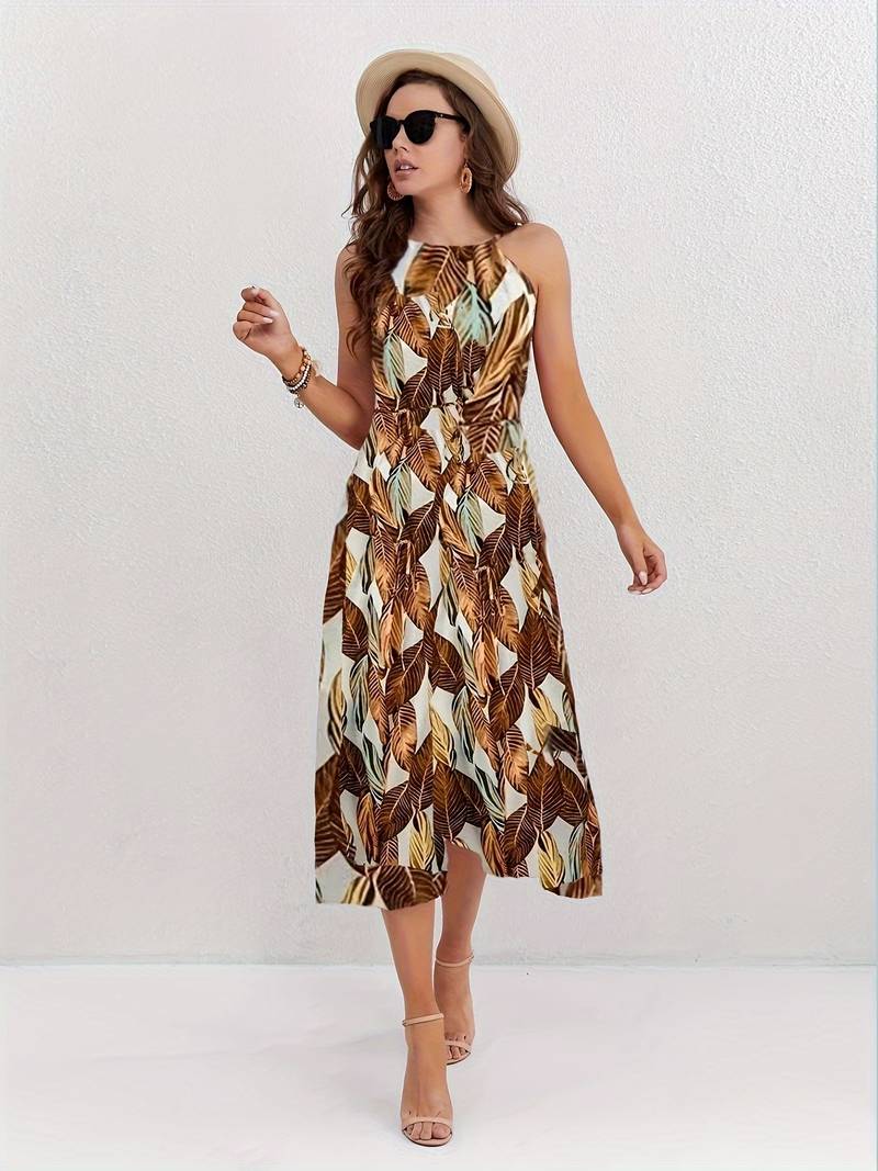 Jocelyn® | Halterneck Beach Dress With Leaf Pattern