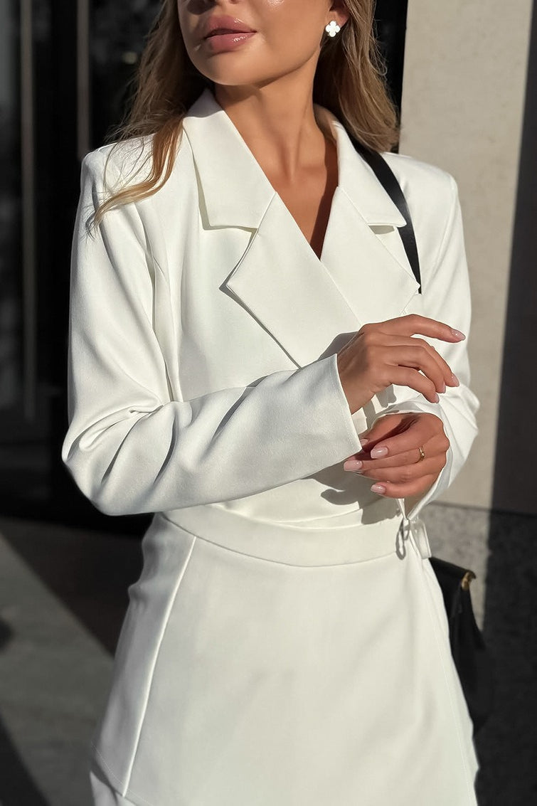 Elegant Fitted Waist Tie Bow Detail Blazer
