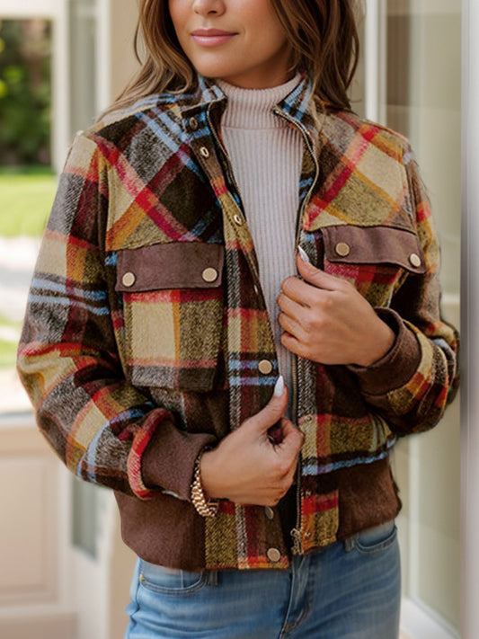 Heidi | Checked long sleeve jacket with pockets