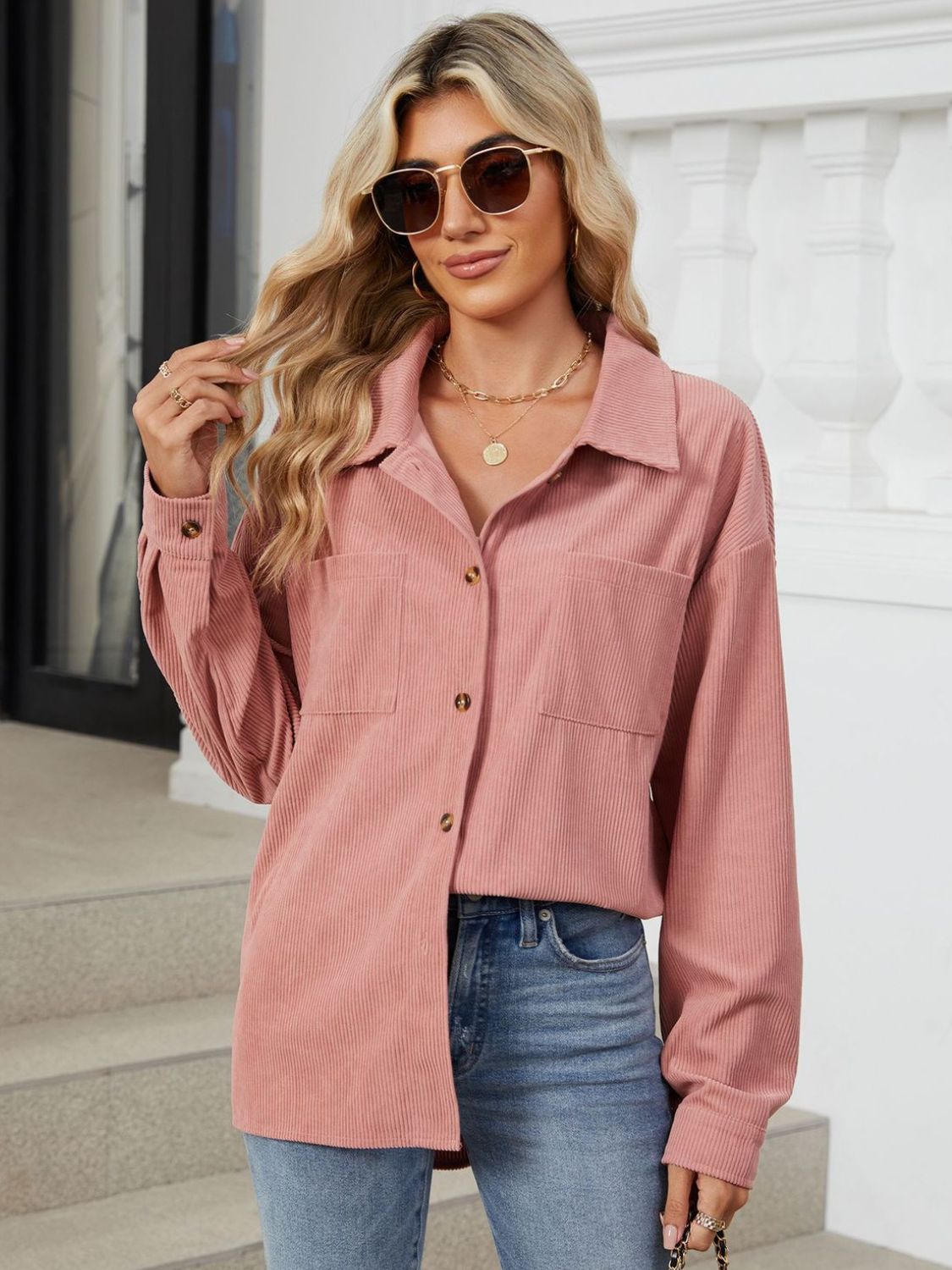 Ines | Long-sleeved outerwear with a button placket and dropped shoulders