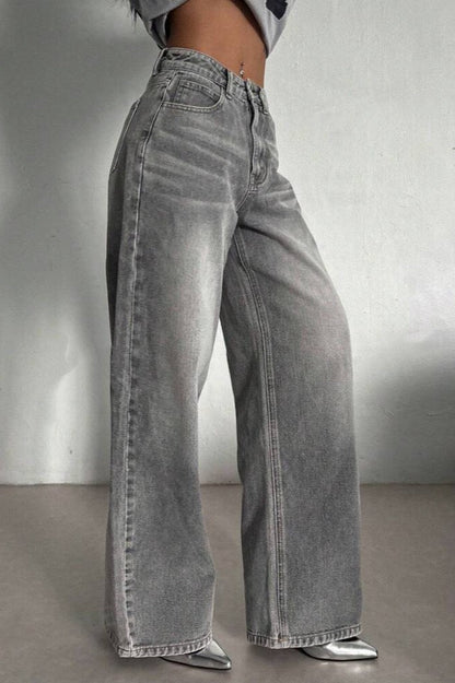 Concrete Grey Straight Leg High Waist Jeans