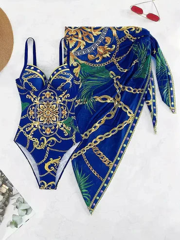 Kim® | Elegant Sleeveless Swimwear With A Blue Pattern