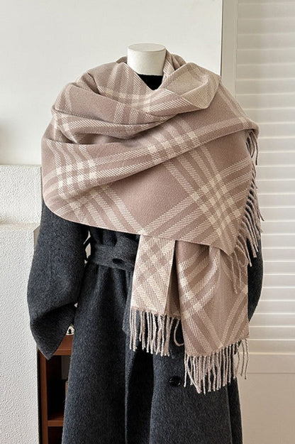 Double-Sided Plaid Festive Faux Cashmere Warm Scarf