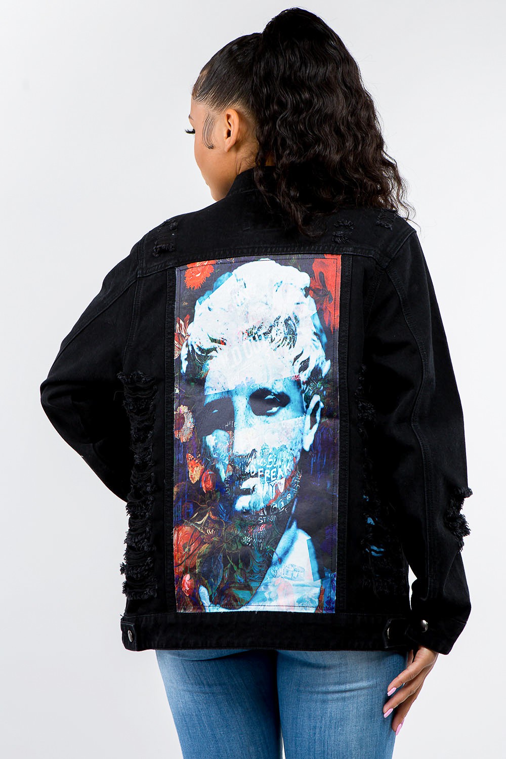Estela | American Bazi full size distressed denim button down jacket