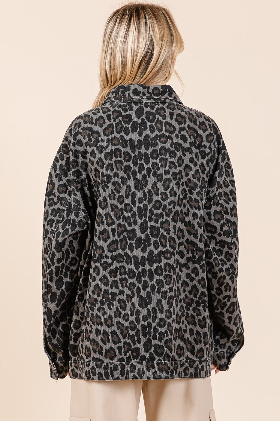 Geraldine | Mittoshop leopard denim jacket with buttons and chest pockets