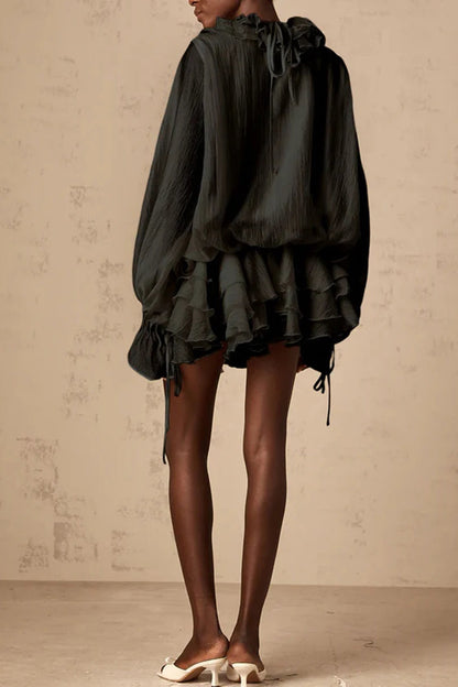 Loose Fit Folded Ruffle Boho Dress