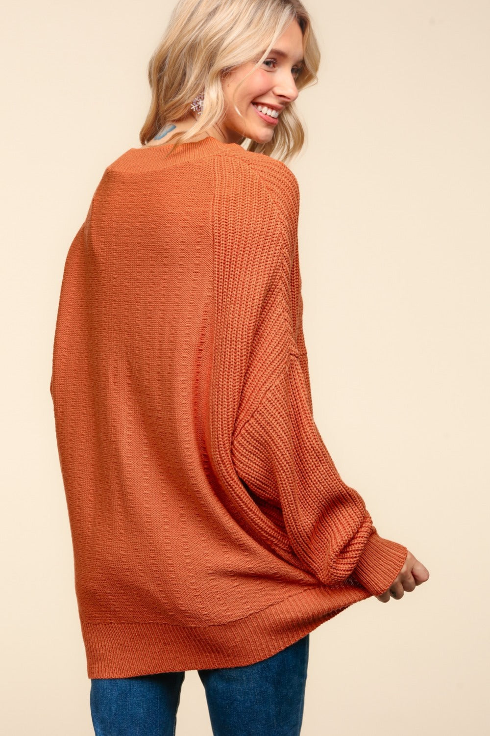 Olga | Haptics Asymmetric full size sweater with side slit and texture