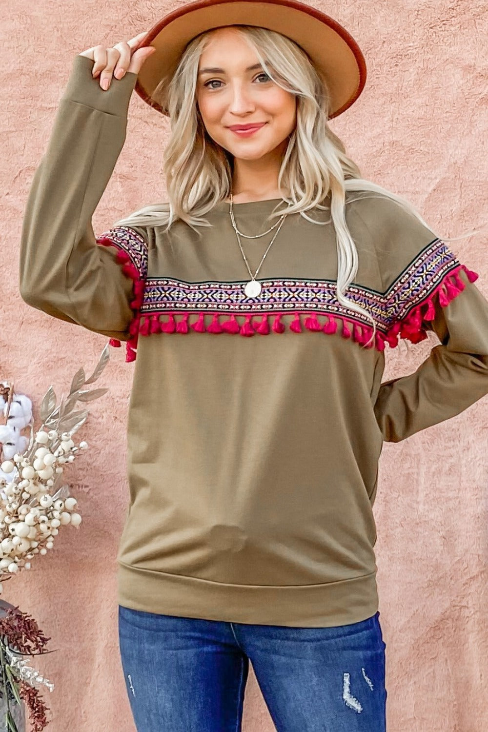 Magda | And the Why ethnic top with ribbon and tassel trim