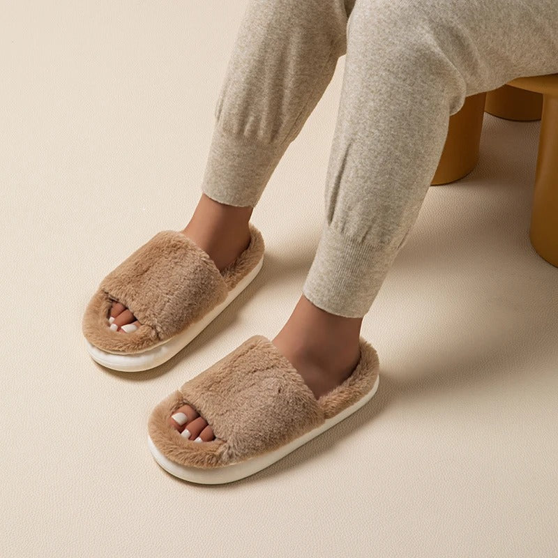 Gisela® | Fluffy peep toe slippers for women