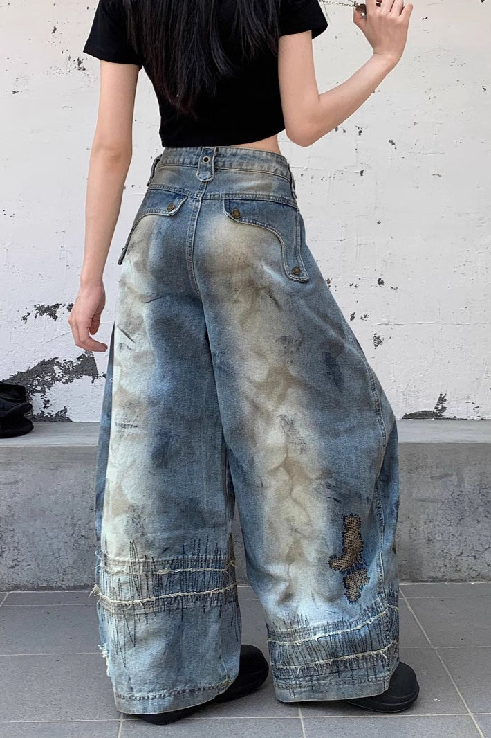 Grunge Embroidered Denim Jeans