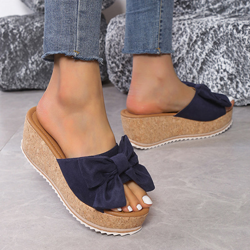 Rhiannon® | Fashion Bow Leopard Print Wedge Slippers
