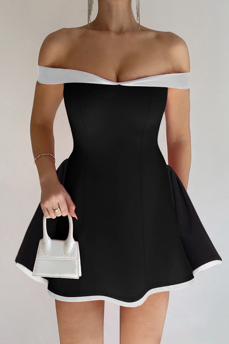 Contrast Bustier Ruffle Cocktail Dress