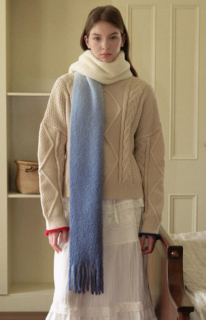 40% Wool Blend Contrast Color Tie-Dye Gradient Scarf