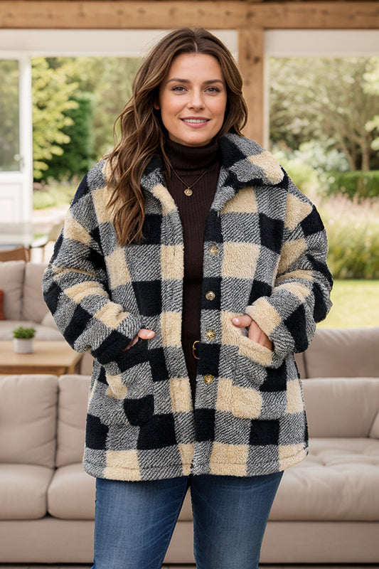 Karol | Oversized long sleeve plaid button down coat
